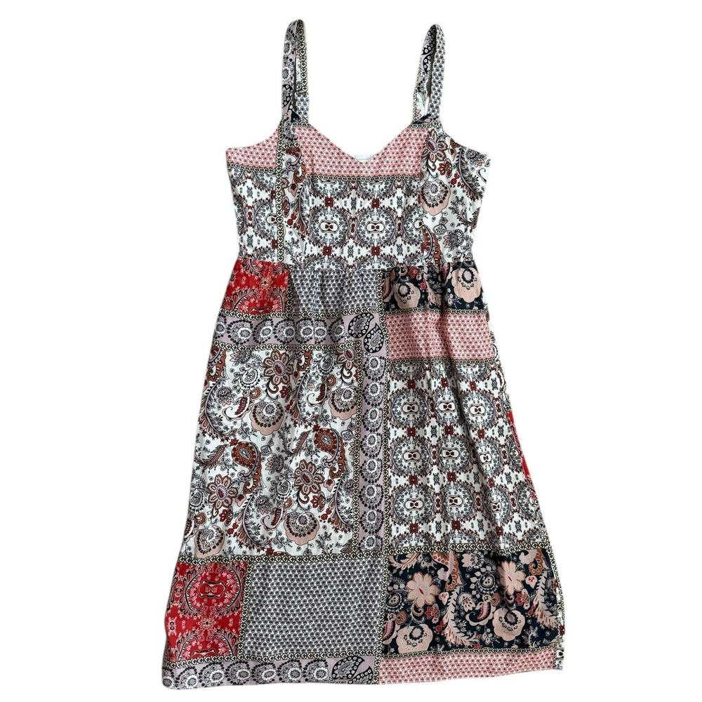 Rachel Zoe Linen Patchwork Floral Paisley Midi Dress‎ Pockets Multicolor Size 10